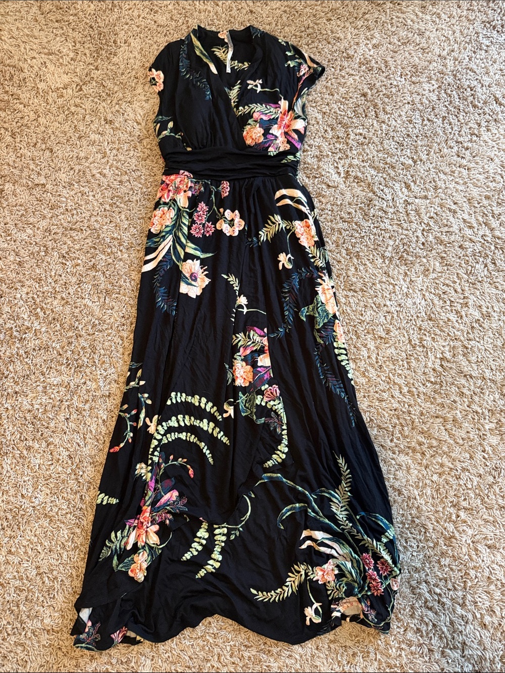 Soma Black Floral Maxi Dress with V-Neck and Waist Tie